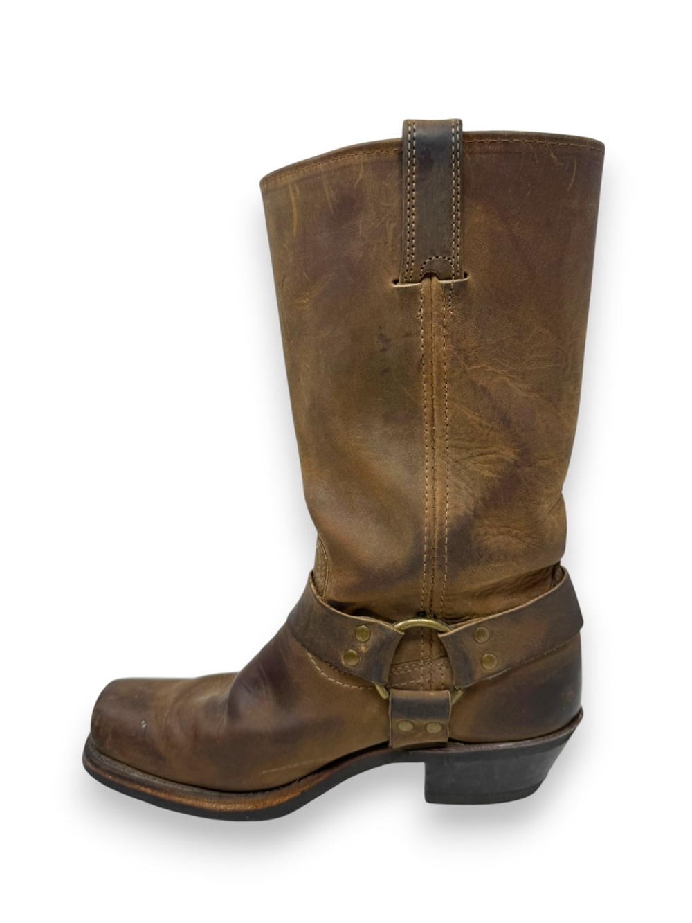 Frye Brown Leather Harness Heeled Boots - Picture 7 of 9